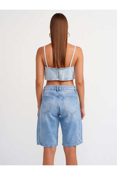 Dilvin 71510 Blue Denim Bermuda - Side Stitched
