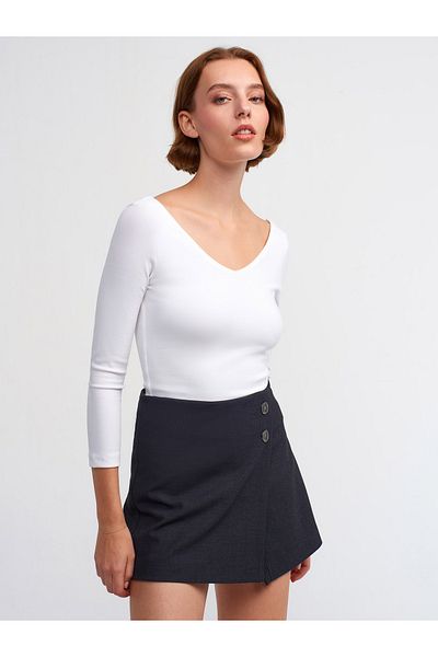 Dilvin 30228 Top cu gât în ​​V-Alb