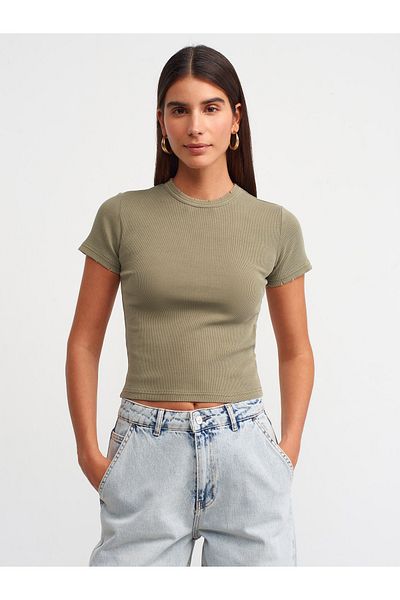 Dilvin 30457 Tricou cu efect de spălare-Kaki