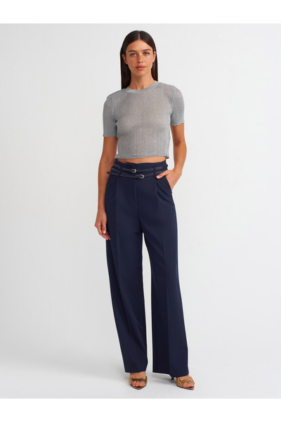 Dilvin 71526 Kemerli Yüksek Bel Pantolon-lacivert