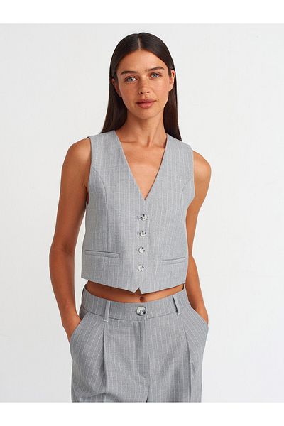 Dilvin 60556 Model Gray Striped Vest