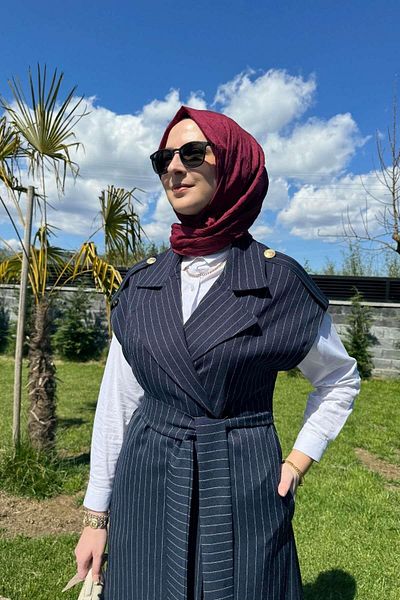 Rabia Şamlı Σετ Επωμίδα Navy Blue ριγέ