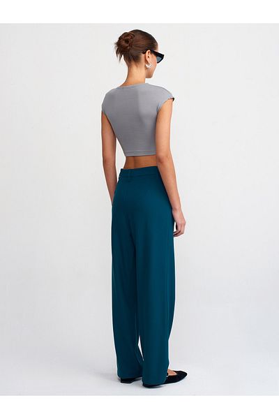 Dilvin 71196 High Waist Wide Leg Trousers-Oil
