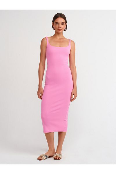 Dilvin 91172 Rochie Midi Roz - Guler Patrat