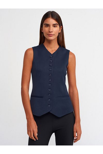 Dilvin 60531 Buttoned Vest-Navy Blue