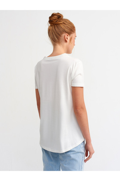 Dilvin 3471 Crew Neck Basic T-Shirt-Ecru