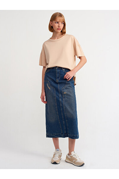 Dilvin 30123 Oversize T-shirt-Beige