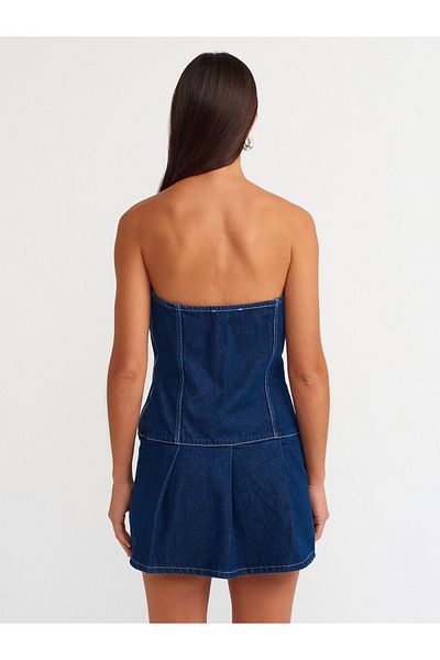 Dilvin 90543 Model Mini Navy Blue Denim Dress