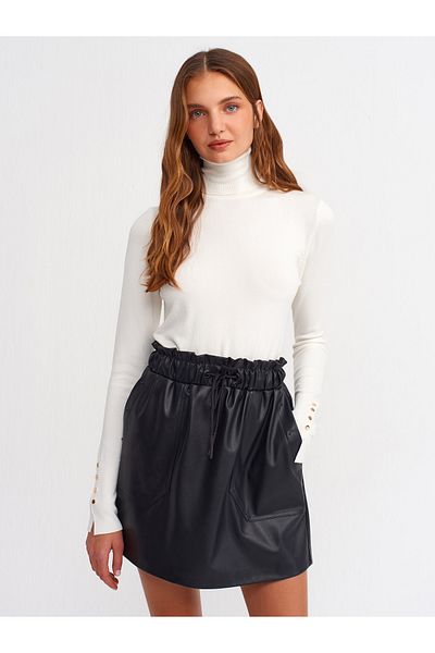 Dilvin 1268 Model Ecru Color Turtleneck and Dropped Sleeve Sweater