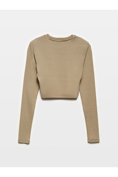 Dilvin 31236 Μακρυμάνικο Crop Top-Khaki