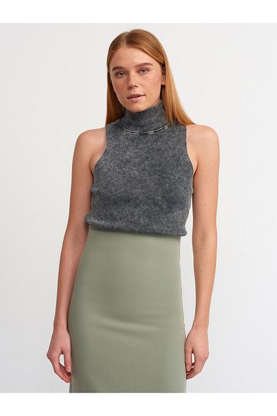 Dilvin 10511 Anthracite Color Half Turtleneck Faded Knitwear Ball