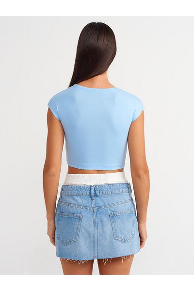 Dilvin 30528 Crop Top albastru deschis în amestec de bumbac-modal