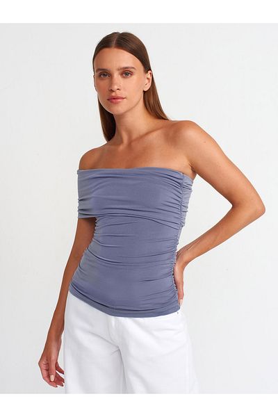 Dilvin 31090 Asymmetrical Smoked Blouse
