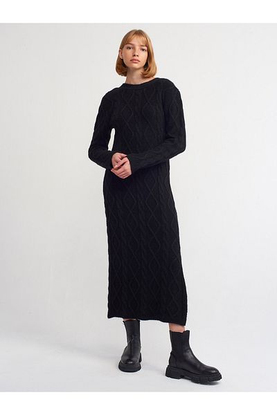 Dilvin 90160 Rochie de tricot în V din spate de păr cu gât roșu - negru
