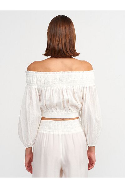 Dilvin 50258 Ecru Open Blouse with Shoulder Buttons