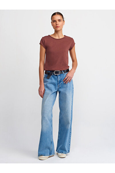 Dilvin 30699 Βαμβακερό T-shirt-Καφέ