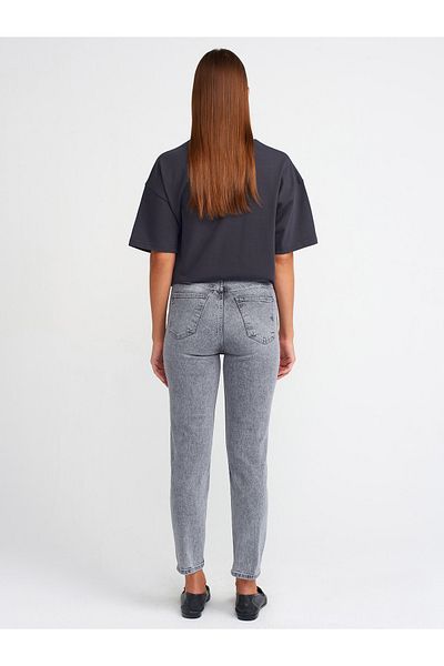 Dilvin 71461 Gray Mom Jean Snow Washed Pants