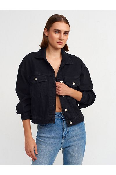 Dilvin Black Oversize Denim Coat with Number 65353