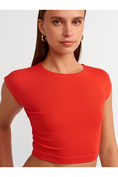 Dilvin 30528 Red Cotton-Modal Crop Top
