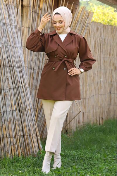 ALNİSS COLLECTİON Önü Düğme Detaylı Kruvaze Yaka Trençkot