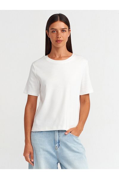 Dilvin 31142 Ecru bavlněné tričko Crew Neck