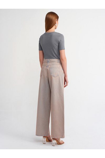 Dilvin 71460 Pantaloni lați din denim cu tentă roz-roz