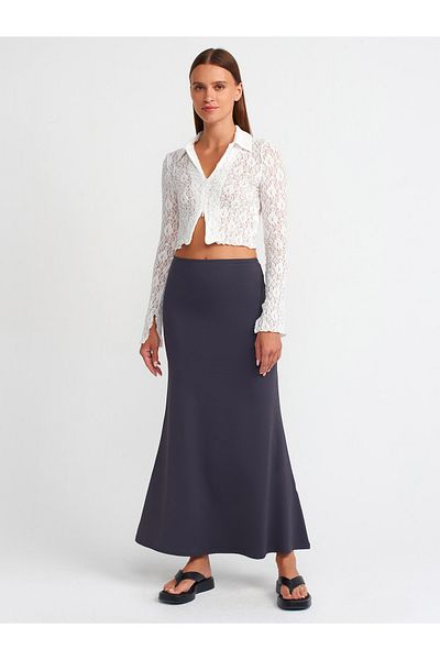 Dilvin 80362 Model High Waist Anthracite Maxi Skirt