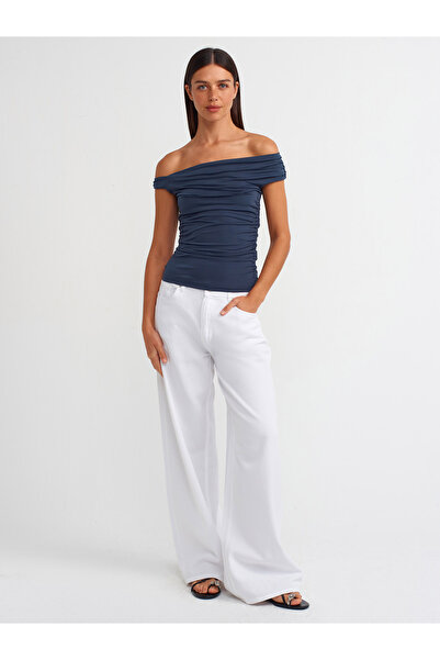 Dilvin 30806 Anthracite Asymmetric Gathered Top-A