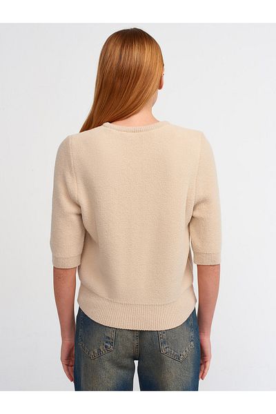 Dilvin 10472 Pulover cu textura moale cu gât roșu-bej