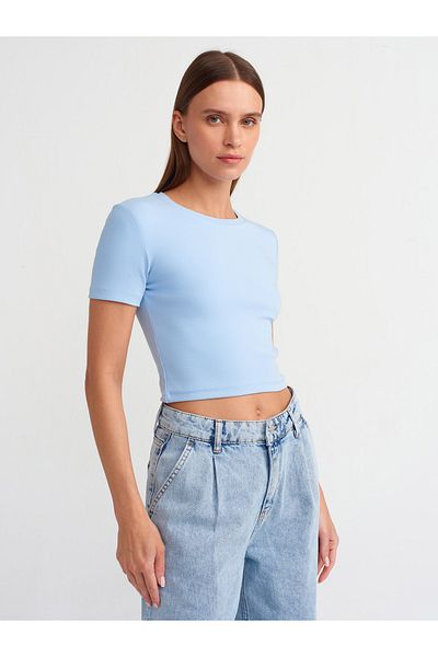 Dilvin 30124 Tricou Crop Albastru