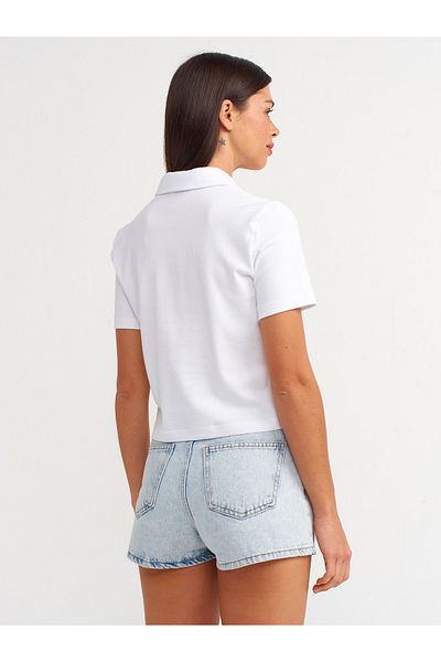 Dilvin 31006 Μοντέλο - Λευκό T-Shirt με κεντημένο γιακά πόλο