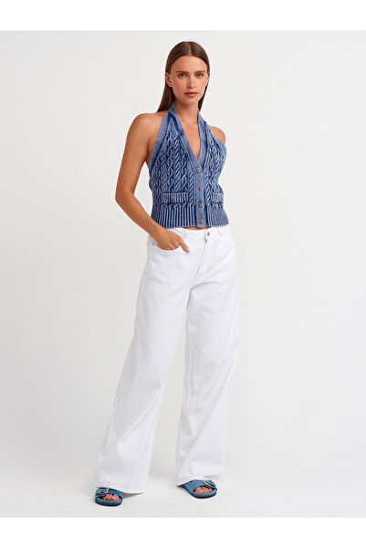 Dilvin 60234 Indigo Halter Neck Knitwear Vest - Buttoned