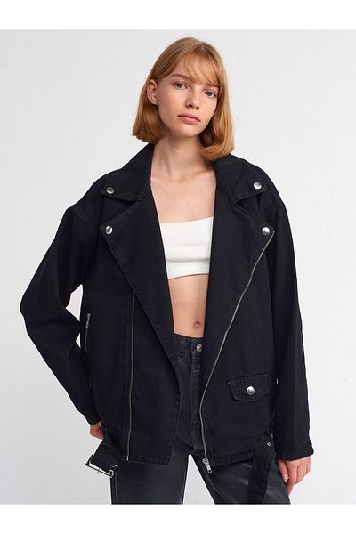 Dilvin 65341 Long Biker Coat-Black