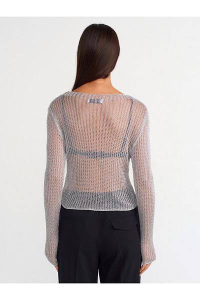 Dilvin Model 10606 - Pulover Tricotat Transparent Strălucitor, Culoare Argintie