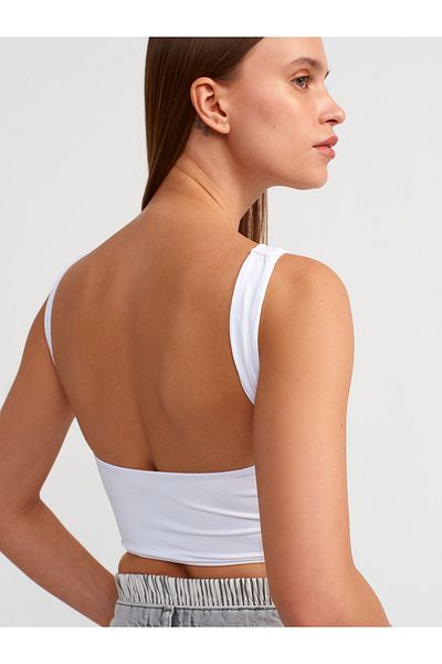 Dilvin 30673 Crop Top alb - Design cu spatele deschis