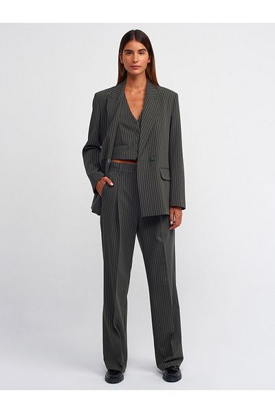 Dilvin 71190 High Waist Long Trousers-Khaki
