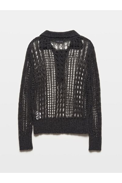 Dilvin 10624 Polo Collar and Stone Buttoned Openwork Smoked Knitwear Sweater