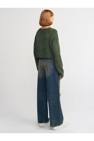 Dilvin 71357 Pantaloni largi din denim distruși-Tint