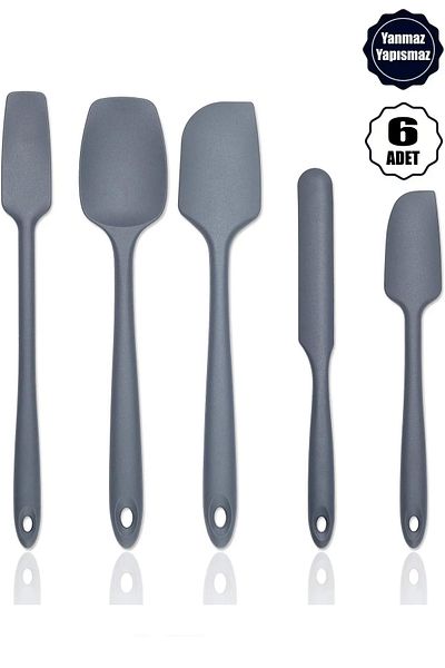 Rosemor 6-Piece Gray Silicone Serving Set - Fireproof and Non-Stick Brush, Spoon Knife and Spatula