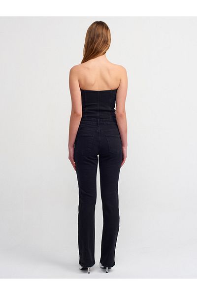 Dilvin 71421 Strapless Denim Jumpsuit-black