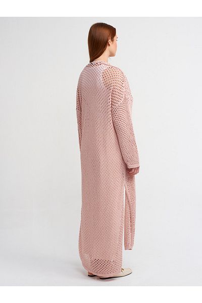 Dilvin 60227 Kimono Sleeve Openwork Knitwear Cardigan-Powder