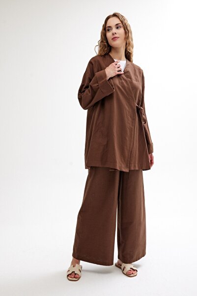 QANU Καφέ λινό κιμονό