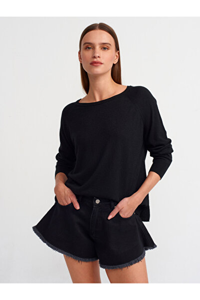 Dilvin 10557 Pulover negru subțire din tricotaje - Decolteu și detalii cu scl...