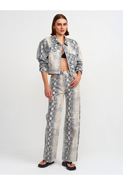 Dilvin 65355 Ecru Snake Patterned Denim Jacket