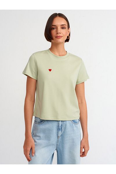 Dilvin 30584 Crew Neck Cotton T-shirt - Mint