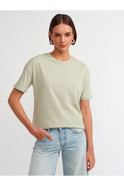 Dilvin 3683 Model - Crew Neck Mint Colored Basic T-Shirt