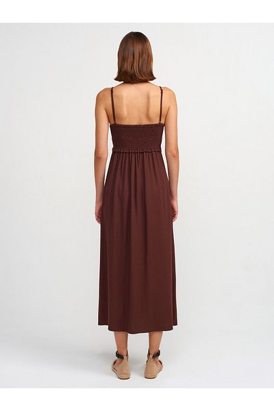 Dilvin Model 91233 - Rochie midi maro cu detaliu cu cordon