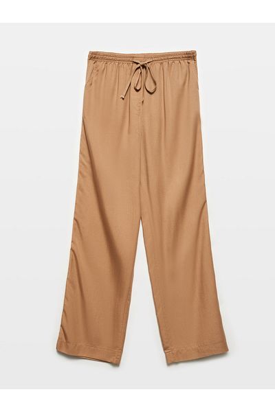 Dilvin 71536 Model - Brown Draped Trousers with Waist Ties, Size S