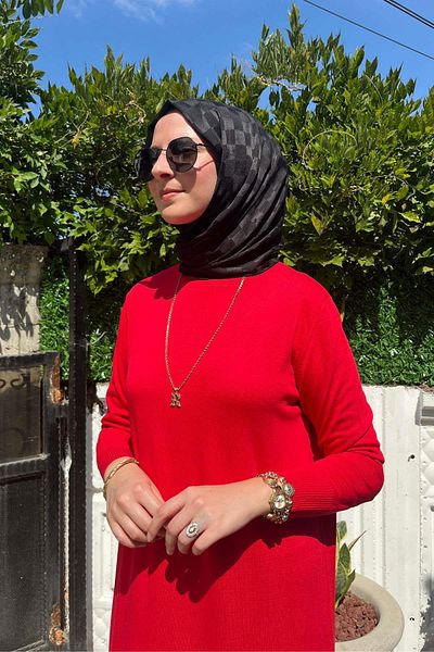 Rabia Şamlı Κόκκινο Πλεκτό Ονειρικό Φόρεμα