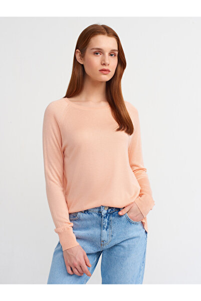 Dilvin 10536 Bisiklet Yaka İnce Triko-Şeftali